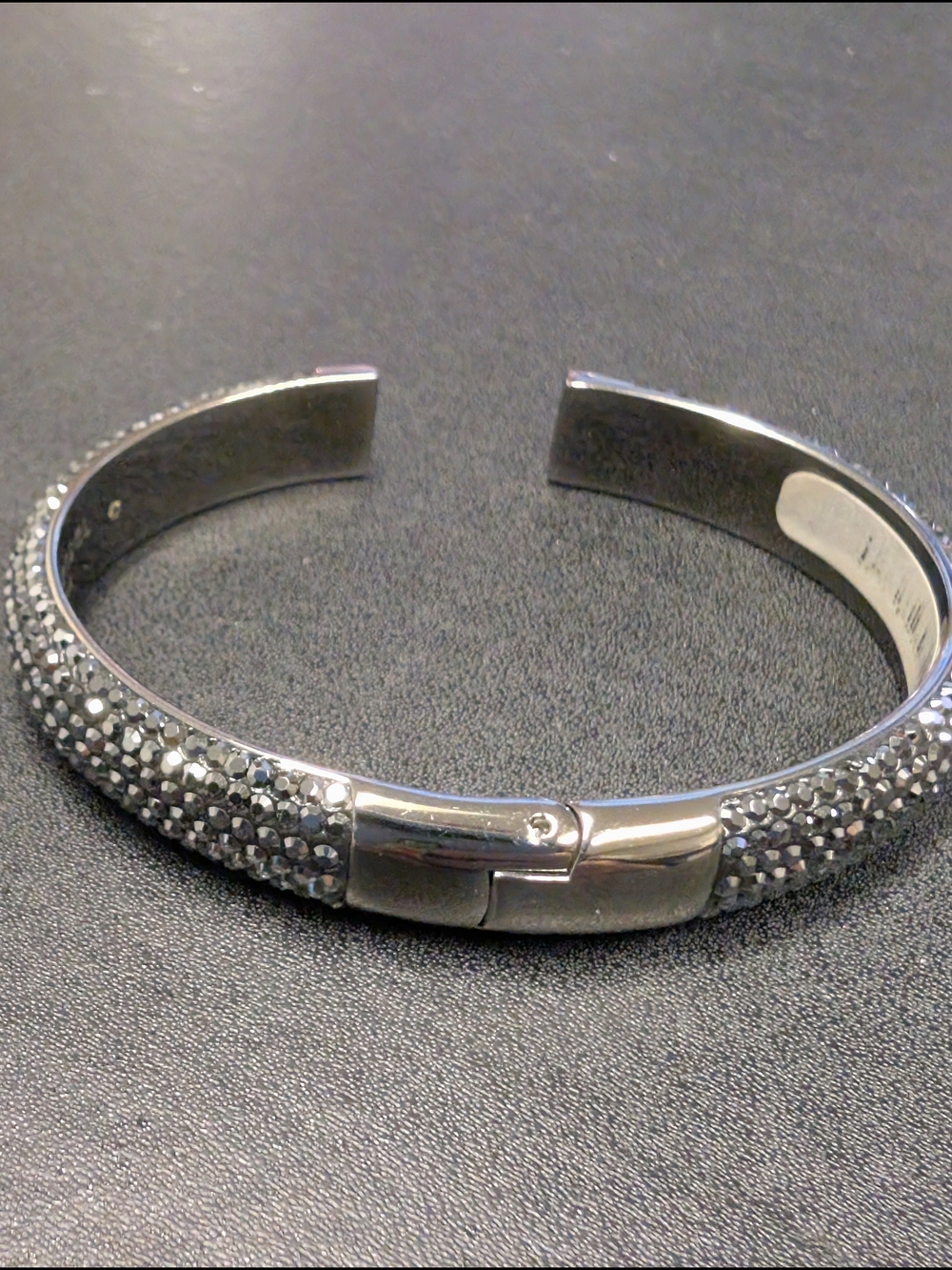 Henri Bendel Gunmetal Silver Pavé Crystal Open Cuff Hinged Bracelet - Picture 2 of 6